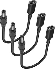 JLY (3 Set 30cm) USB-C Female to 5.5mm x 2.1mm Male Adapter Cable – 1FT Compact PD Power Cord for Ro