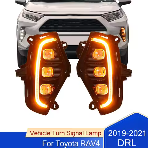 1 Pair Quality Car LED Daytime Running Light DRL For Toyota RAV4 2019-2022 Turn Signal DayLight Acce