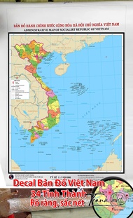 Nhiều Size - Tranh Decal dán tường Bản Đồ Việt Nam 34 tỉnh thành 2025 mới (sẵn keo lột dán)