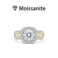 1pc Women's Engagement Ring, Full Pave Gold & White Double Sparkle Round Ring, 4.5g S925 Sterling Si