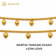 MOMAS Rantai Tangan Gajah Licin Love Gantung Emas 916 Rantai Tangan Emas 916 Gelang Tangan emas 916