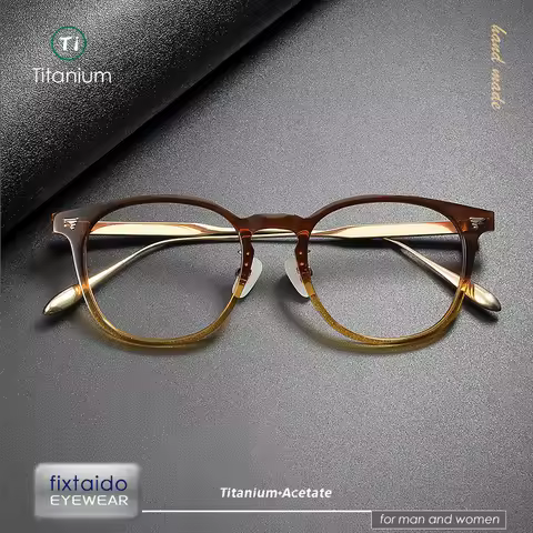 Japanese-inspired retro titanium and acetate combination Wellington style eyeglasses frame, BJ class