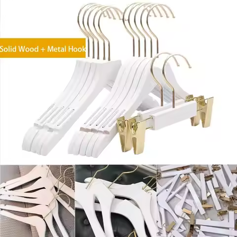 5PCS Solid Wooden Coat Hanger,1.2/2/3CM White Wide Shoulder Non-Slip Hangers for Clothing Store,360Β°
