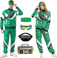 80er 90er Jahre Outfit Herren Damen, Kostüm 80s Tracksuit Disco Jacke und Hose, 80s 90s Retro Anzug 