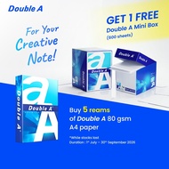 Kertas A4 Double A 80gsm (1 kotak/5 rim) - Percuma 1x Kotak Mini Double A