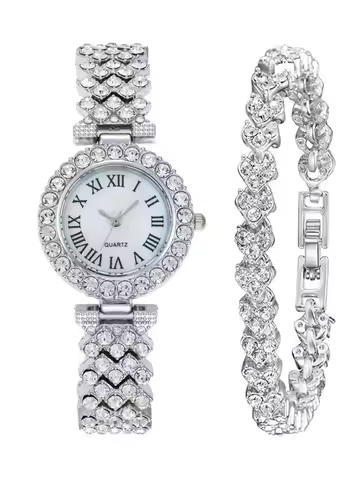 2PCS Set Women's Ladies Female Quartz Wrist Watches Alloy Minimalist Luxury Vintage Elegant Jewelry 