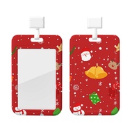 Christmas ID Badge Holder with Lanyard, Hard Plastic Key Card Work Badge Sleeve for Office, School, 