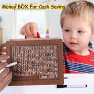 Money Box Piggy Bank Wood Money Bank, Reusable Money Box With Saving Goal And Numbers To Check For H