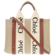 成色極佳Chloe兩用 Woody 小號皮革/棉質米色托特包/手提包 1146 [二手]