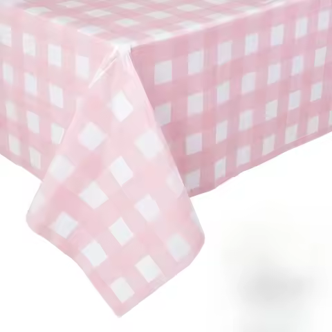 Retro Pink Gingham Tablecloth 54"x108"| Heavy-Duty Waterproof Plastic for Picnics&Coffee Shop Decor 