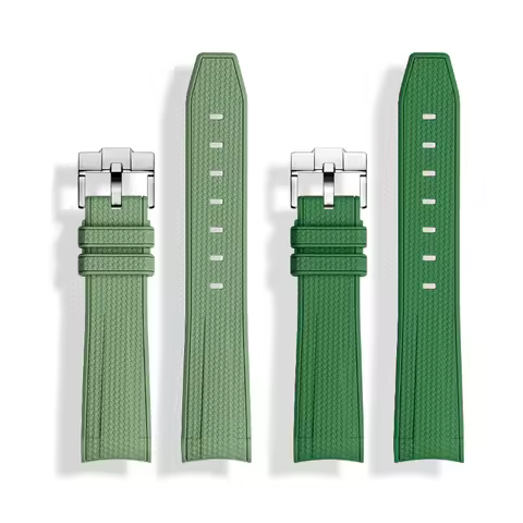 Green Rubber Watchband 20mm Waterproof Sports Watch Strap for Omega MoonSwatch Rolex with Curved End