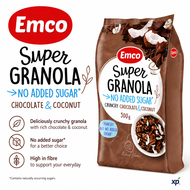Emco Super Granola No Added Sugar 500g - Crunchy Chocolate & Coconut - Crunchy Fruit & Nut - Crunchy