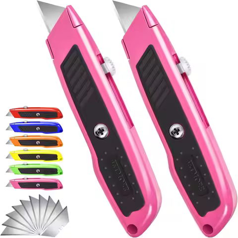 Box Cutter, 2 Pack Pink Utility Knife, Durable Razor Knife, Box Opener with 10 SK5 Blades, Exacto Kn