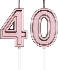 40th Birthday Candles, Rose Gold Number 40 Candle for Cake Decoration on Birthday Party or Anniversa