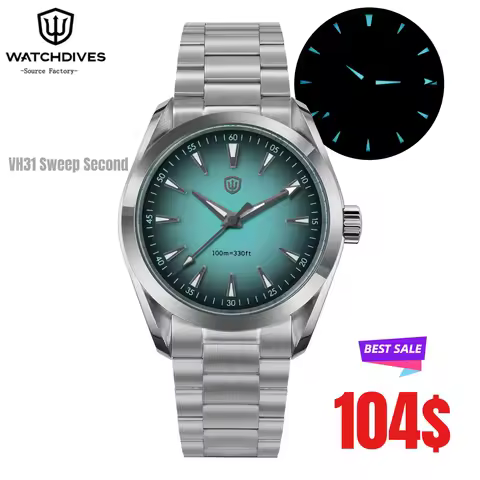 Watchdives WD0006 Watch VH31 Sweep Second Movement Sapphire Crystal BGW9 Luminous 10Bar Waterproof 3