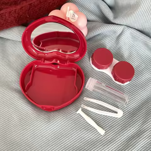 Travel Contact Lens Box Food Grade Candy Colored Lens Box Mirror Eyewear Organizer Ins Heart Shaped 