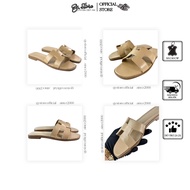 Gy Store - Women's H-shaped slippers with smooth leather, anti-slip wooden sole, full color details 