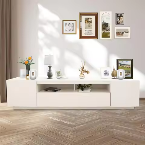 LED TV Stand,Large Entertainment Stand for TV Up to 80 Inch,Television Cabinet with Storage Shelves,
