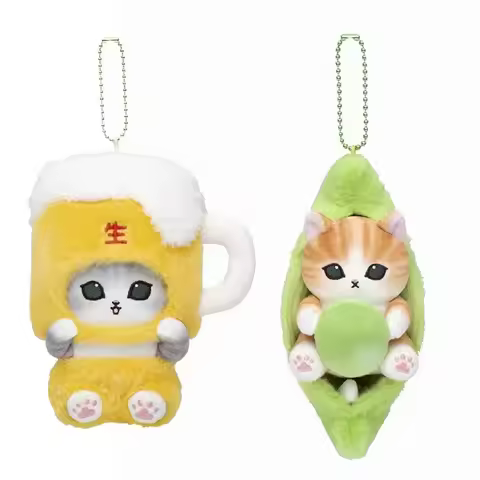 Kawaii Cartoon Mofusand Cute Shark Cat Beer Pea Series Plush Toys Keychain Backpack Pendant Decorati