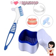 BJASHOP Dentures Container with Basket Travel Cleaning Tool Double-layer Cleaner Brush