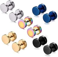Stainless Steel Mens Womens Stud Earrings Set Ear Piercing Plugs Tunnel Punk Style(7-8MM)5 colors