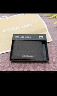 全新 美國帶回 MICHAEL KORS 精品 型男必備 SLIM BILLFOLD 滿版 MK LOGO 印花 咖啡 男皮夾 短夾 MICHAEL KORS 皮夾 ❤ooh.lala❤