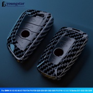 YOUNGSTAR Carbon Fiber Car Key Case ABS Cover Protected Fob For BMW X1 X3 X5 X6 X7 F30 F34 F10 F20 G