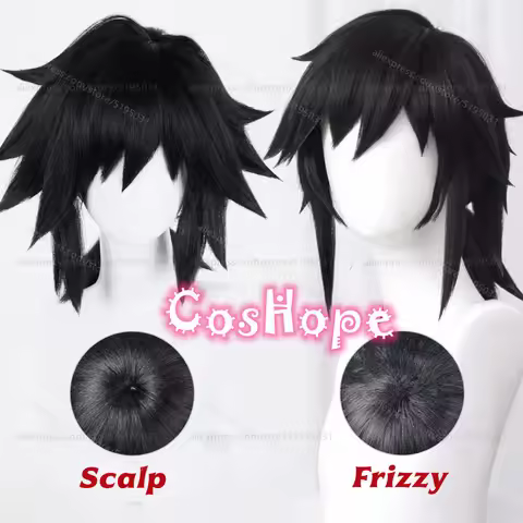 Tomioka Giyuu Cosplay Wig 40m Short Black Wig Anime Heat Resistant Synthetic Wigs for Daily Party Ha