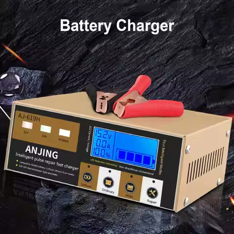 Professional Car Battery Charger Large Screen 3-Function Battery Maintainer 12V 24V Motorcycle Stora