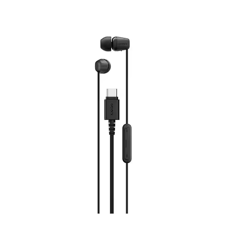 SONY IER-EX15C Black In-Ear Headphones with USB-C Cable, featuring high-quality sound, tangle-free c