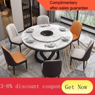 YQ63 Marble round Table Solid Wood Dining Table with Turntable Household Dining Table Light Luxury round Induction Cooke
