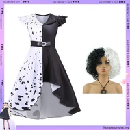 Cruella De Vil Cosplay Costume Women Gown Black White Maid Dress Outfits Halloween Party  Performanc