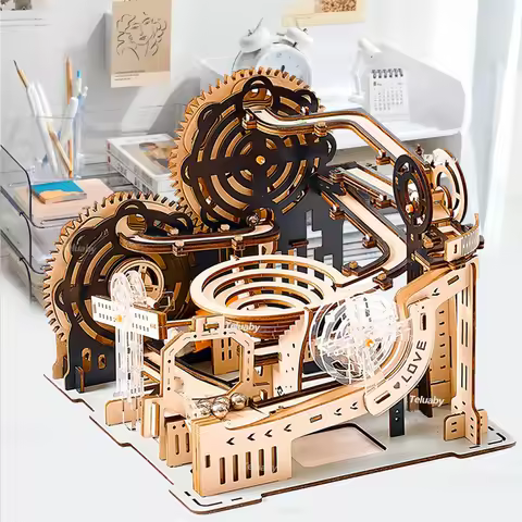 3D Wooden Puzzle Marble Run Set DIY Assemble Mechanical Model Building Kits STEAM Educational Toys f