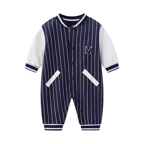 Baby Jumpsuit Pure Cotton Jacket 0-1 Year Old Boy Baseball Uniform Super Cute One Year Old Toddler A