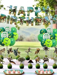 48入組恐龍主題生日派對裝飾套裝，包括橫幅、蛋糕裝飾和氣球