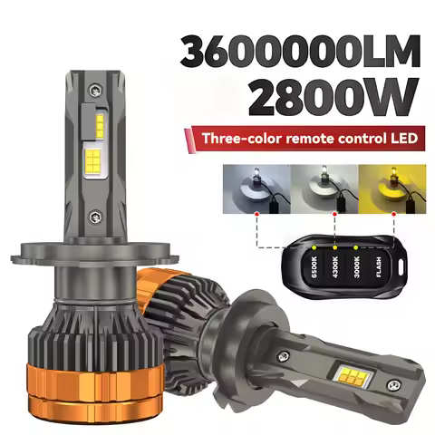 2800W H4 LED Headlights with H1 H7 H11 9005 9006 9012 6500K 4300K 3000K Three Color Remote Control f