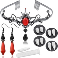 6 Pcs Goth Vampire Accessories with 4 Sizes Vampire Fangs Dark Bat Vampire Earrings Vampire Red Ston