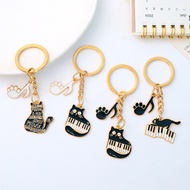 Artistic And Retro Piano Note Cat Keychain Alloy Oil-Dripping Cat Paw Pendant Fashion Bag Pendant Fo