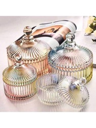 假日彩色水晶玻璃糖果罐歐式蠟燭容器零食桶珠寶盒玻璃罐蒙古包