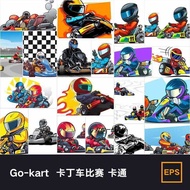 Go-kart kart Competition Cartoon kart Racing Rider 20 Vectors