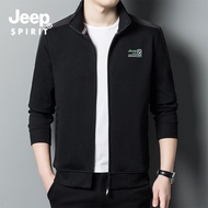 JEEP SPIRIT เสื้อกันหนาวผู้ชาย,เสื้อกันหนาวคอกลมแขนยาวบางปักลายสีดำ