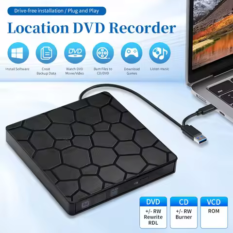 2 in 1 External DVD RW CD Writer Drive Burner USB 3.0 Type-C Burner Reader Player CD Player Optical 