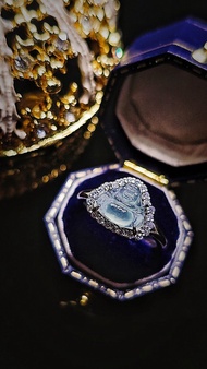 |招財佛公|A貨翡翠冰玻淡藍剛小佛公9mm純銀鍍18k簡約戒指