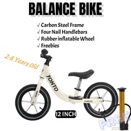 12 Inch Balance Bike for Kids 2-8 Years | Carbon Steel Frame | Inflatable Tires & Free Pump