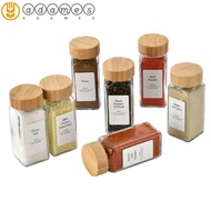 ADAMES Spice Jars, Glass Square Spice Bottle, 4oz Perforated Transparent with Bamboo wood lid Seasoning Bottle Salt