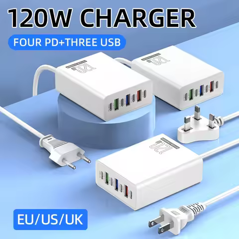 120W Mobile Phone Charger Head 3usb+4pd Fast Charging Mobile Phone Charger 5V4A With Cable For Andro