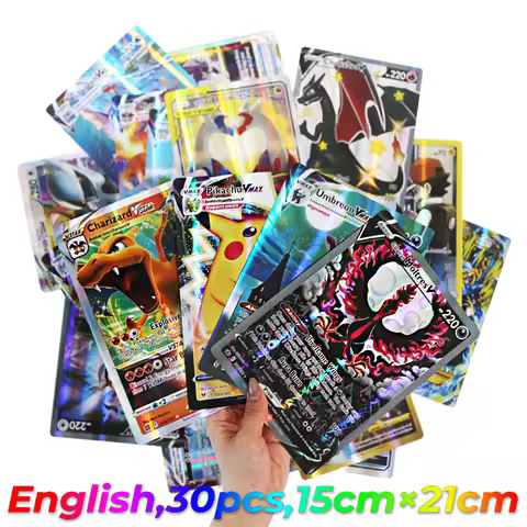 New Anime Pocket 30Pcs English Jumbo Letters Cards Vmax Vstar Gx Greninja Charizard Mewtwo Super Shi