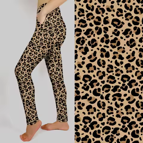LETSFIND 2023 New High Waist Legging Brown Leopard Print Pockets Fitness Women Pants High Elastic So