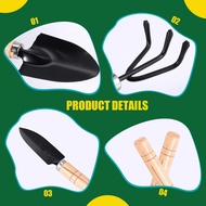 A78u-set Of 3 Mini Garden Tool Hand Planting Tools Small Shovel Rake Spade Wood Handle Planting Tool