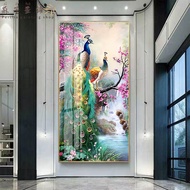 Decorative painting of peacock entrance entrance modern and simple living room vertical version corr